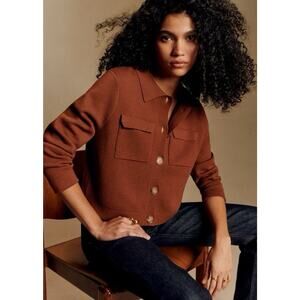 Sézane Brown Collared Button-Up Betty Cardigan Sweater Hazelnut Merino Wool S